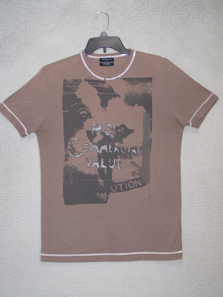 Calvin Klein рубашка для взрослых средний коричневый графический коротким рукавом хлопок дизайнерский мужской - Изображение 1 из 4