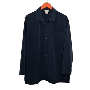TravelSmith Women Velveteen Button Up Shirt Shacket Sz L Black Lagenlook Neutral - Bild 1 von 15