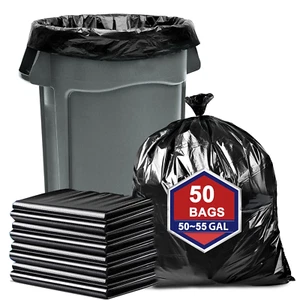 55 Gallon Trash Bags(50 Count), Black Heavy Duty Large Big Garbage Bags Can Yard - Picture 1 of 12