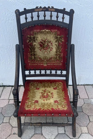 Late 19th Century Antique Folding Tapestry Chair Victorian Cover
