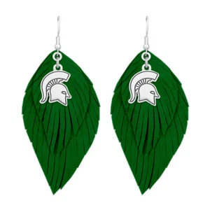 43373 Pendientes Boho Michigan State Spartans con Cuero Gamuza Verde - Imagen 1 de 1