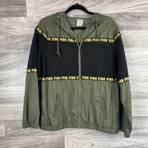 Victoria's Secret Pink Jacket Women's Size XS Green Mesh Hooded Full Zip Hipster - Picture 1 of 11