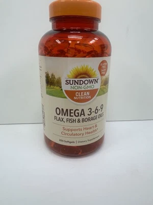 Sundown Omega 3-6-9 Fish & Borage Oils 200 Softgels EXP 4/26 - Image 1 of 3