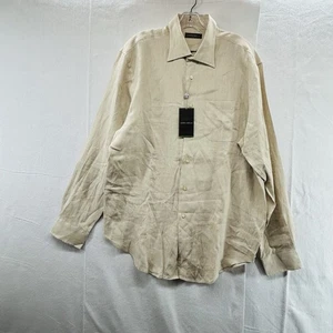 Joseph Abboud Tan 100% Linen Mens Hemp Signature Shirt Long Sleeve LARGE NWT - Picture 1 of 13