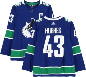 Quinn Hughes Vancouver Canucks Signed Adidas Authentic Jersey w/Captain's Patch - Picture 1 of 5