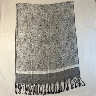 Pashmina Bufanda Chal Envoltura Para Mujer Talla Única Gris Paisley Mezcla Seda Suave Cálido Foto 1 de 4