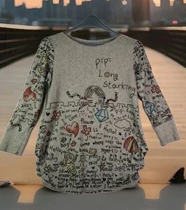 Damen Pipi Long Pullover mit auffälligem Grafikdruck grau Rundhals Langarm Gr. M - Bild 1 von 11