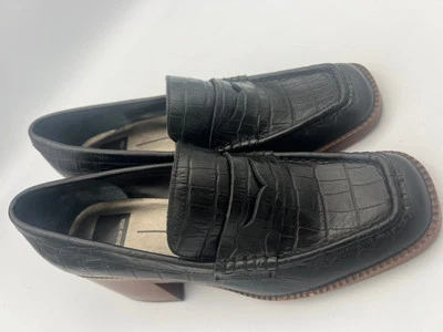 Dolce Vita Talie Penny Loafers Block Heel Black Embossed Leather WMN Size 8 NEW - Image 1 of 4