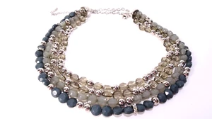 Ann Taylor Women's Grey and Silver Ball 4 Layer Bead Necklace NWT 68 - Picture 1 of 4