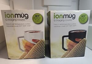 ionMug Self Heating Charging Coaster BLACK WHITE Coffee Tea Coco Cappuccino Milk