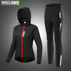 WOSAWE Damen Kapuzen Radsport Reflektierende Jacke Sets Bike Tights Hose Sportanzug - Bild 1 von 17