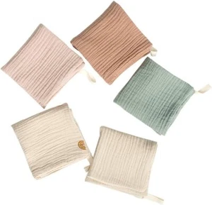 H&E Baby Washcloths Muslin Cotton Face Towels, Burp Cloth, Saliva Towel, 5 Pack - Picture 1 of 9
