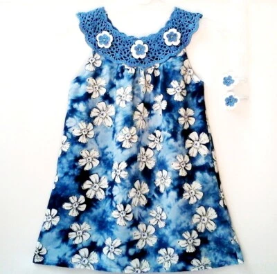 Hecho a mano niñas algodón verano sin mangas estampado floral vestido de campo encaje top Foto 1 de 4