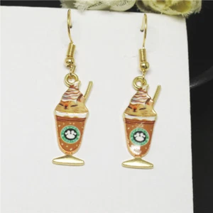 New Brown Enamel Cute Ice Cream Cone Fashion Women Stand Earring Gifts - Picture 1 of 3