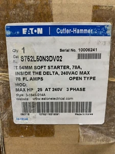 Eaton S752L50N3DV02 "New" IT Soft Starter 78A 25@ 240V 3PH "Fast Shipping!!!" - Imagen 1 de 7