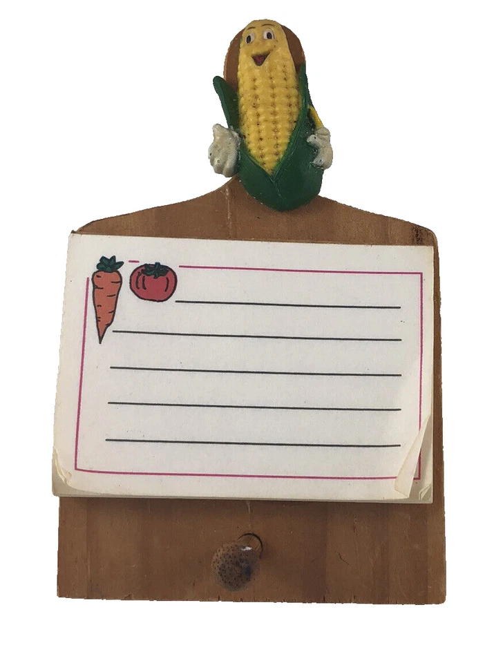 Vtg. Miniature Wooden Cutting Board Corn on the Cob Character & Note Pad Magnets - Image 1 of 4