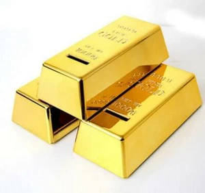 Gold Bullion Bar Piggy Bank Brick Coin Bank Saving Money Box - Picture 1 of 4