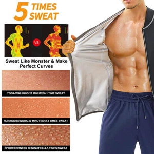 Traje de sauna para hombre cremallera sudor sauna chaqueta gimnasio adelgazamiento entrenamiento modelador corporal - Imagen 1 de 13