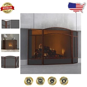 Patented Wrought Iron Fireplace Screen 48" x 29" in Brushed Copper - Spark Guard - Picture 1 of 11
