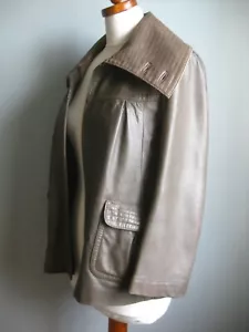 M&S AUTOGRAPH LEATHER JACKET DISTRESSED SWING BIKER COAT soft S 8 10 real taupe - Picture 1 of 12