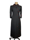 Vintage Black Crepe Hostess Maxi Dress with Rhinestones & Appliques Size Small
