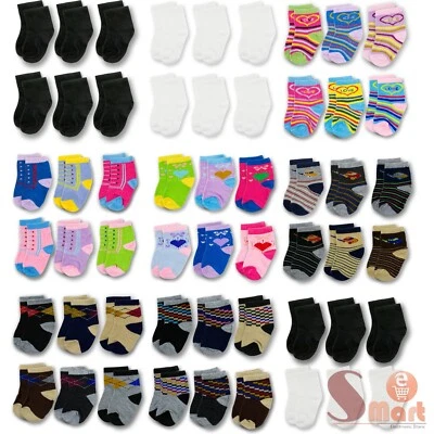12 Pairs Multi Color NewBorn Baby Kids Infant Toddler Crew Soft Socks 0-24 month - Image 1 of 2