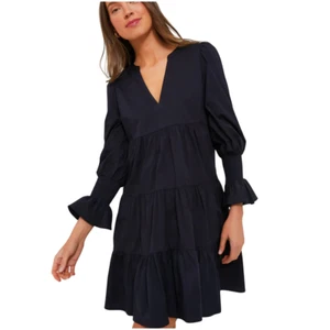Vestido Tuckernuck Kenzo azul marino escalonado algodón popelina S pequeño Pomander Place - Imagen 1 de 8