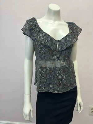 Blusa sin mangas con volantes florales de seda 40 Cacharel para mujer Foto 1 de 4