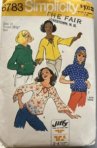 Vtg Simplicity Jiffy pattern 6783 Girls' kimono sleeve Tops sz 10 breast 28-1/2 - Picture 1 of 2