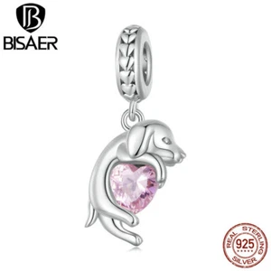 Bisaer Women 925 Sterling Silver Golden Retriever CZ Charm Jewelry Fit Bracelet - Picture 1 of 15