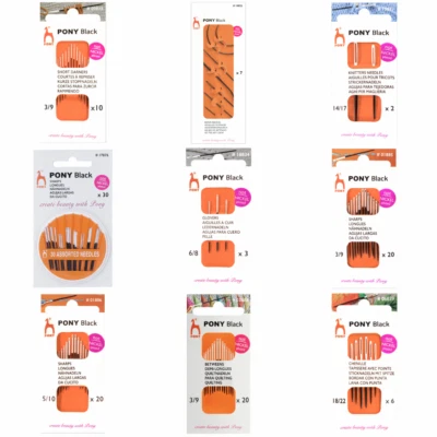 Pony Hand Sewing Needles: Sharps: Black with White Eye Embroidery - Choose Size - Image 1 of 4