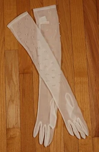 Carolina Amato Sexy White Pearl Effect Opera Gloves Bridal Wedding NWOT - Picture 1 of 7
