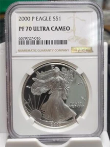 2000-P AMERICAN SILVER EAGLE PROOF GRADED NGC PF 70 ULTRA CAMEO KEY DATE - Picture 1 of 2
