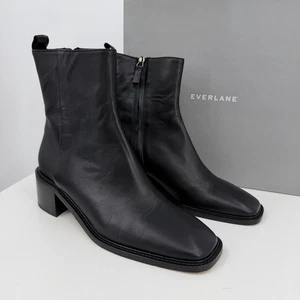 Everlane The City Boot in Black Leather sz 9.5 Women's Side Zip Block Heel Ankle - Picture 1 of 9