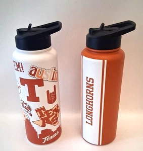 Zwei UT University of Texas Longhorns LogoMarken 34 Unzen Löscher Wasserflaschen - Bild 1 von 7