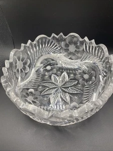 Vintage amerikanische Brillantschliff Glasschale Blumenmuster, 3 3/4" hoch * siehe Bild - Bild 1 von 11