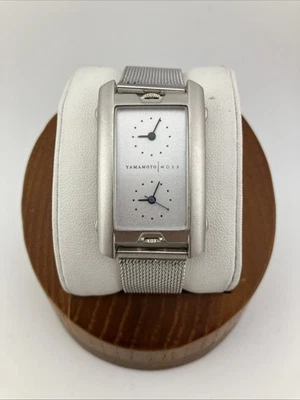 Skagen Yamamoto Moss Men 27mm Watch Silver Tone Dual Time Tank Mesh Band - RUNS - Image 1 of 4