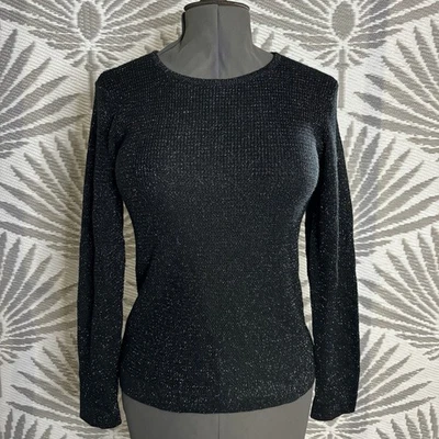 Nuevo con etiquetas Top Eileen Fisher Lana Merino Brillante Manga Larga Tejido Negro Talla S P Vacaciones Foto 1 de 4