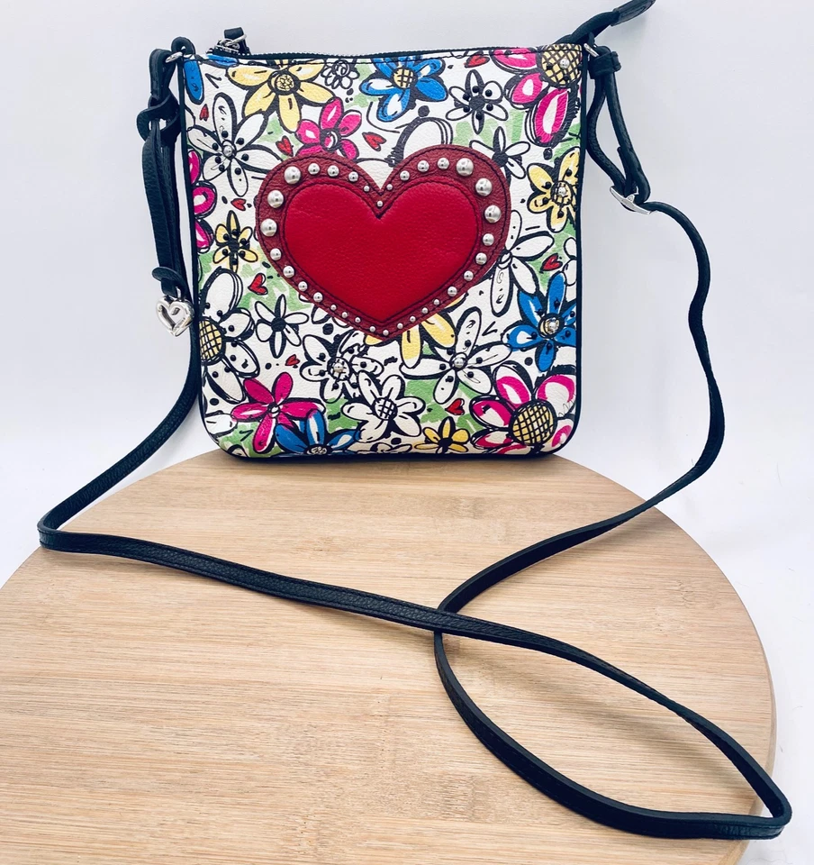 Brighton Crossbody Purse Womens S Red White Leather Messenger Purse Hart - Image 1 of 4