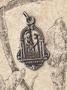 Pendentif Ancien Sainte Anne en Argent Massif Bijoux religieux Médaille - Imagen 1 de 2