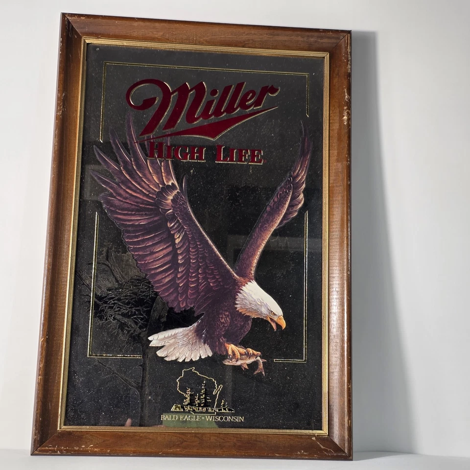 Miller High Life Wildlife Series Mirror Bald Eagle 1st Printing Framed Vintage - Image 1 of 4