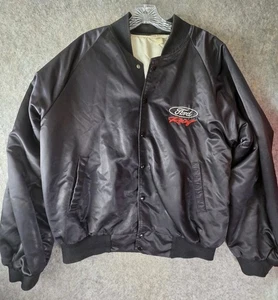 Vintage Ford Racing Bomber Jacket Mens Med/Large Black Satin Lightweight - Picture 1 of 8