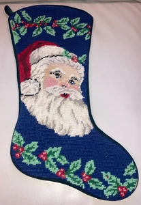 Calza natalizia Babbo Natale punto ago 18 pollici velluto foderato bordo agrifoglio - Foto 1 di 7