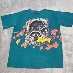 Vintage Habitat Shirt Mens Large Raccoon Nest Leaves Double Sided Tee 90s - Picture 1 of 14