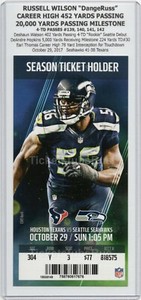 Russell Wilson 20K YDS PASSING MILESTONE 2017 Seahawks Texans 10/29 Full Ticket