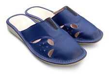 Damen LEDER Hausschuhe Pantoffeln Pantoletten Blau  Gr.37-41
