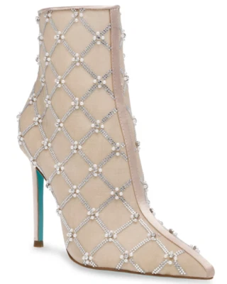 Nuevo $200 Betsey Johnson Para Mujer 8 Botas Bronceadas Adornadas Cristal Tacones Altos Zapatos Foto 1 de 4