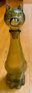 Vintage Amber Cat Wine Bottle w/ Stopper 13" ( Empoli ?) - Picture 1 of 11