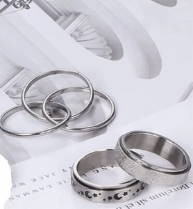 3 PC Stainless Steel Spinner Rings SZ 7 Unisex Stress Relieving New 6481 - Picture 1 of 2