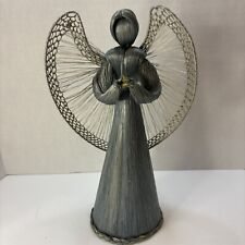Corn Husk Blue Angel Christmas Tree Topper Large 10” Praying Hands With Wing